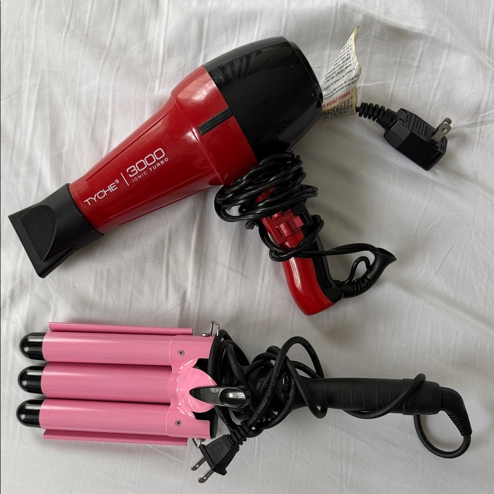 Tyche Hair Dryer + Pink Triple Barrel Waver Bundle